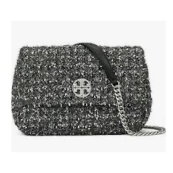 Tory Burch Willa Metallic tweed grey black bag crossbody - Picture 1 of 5